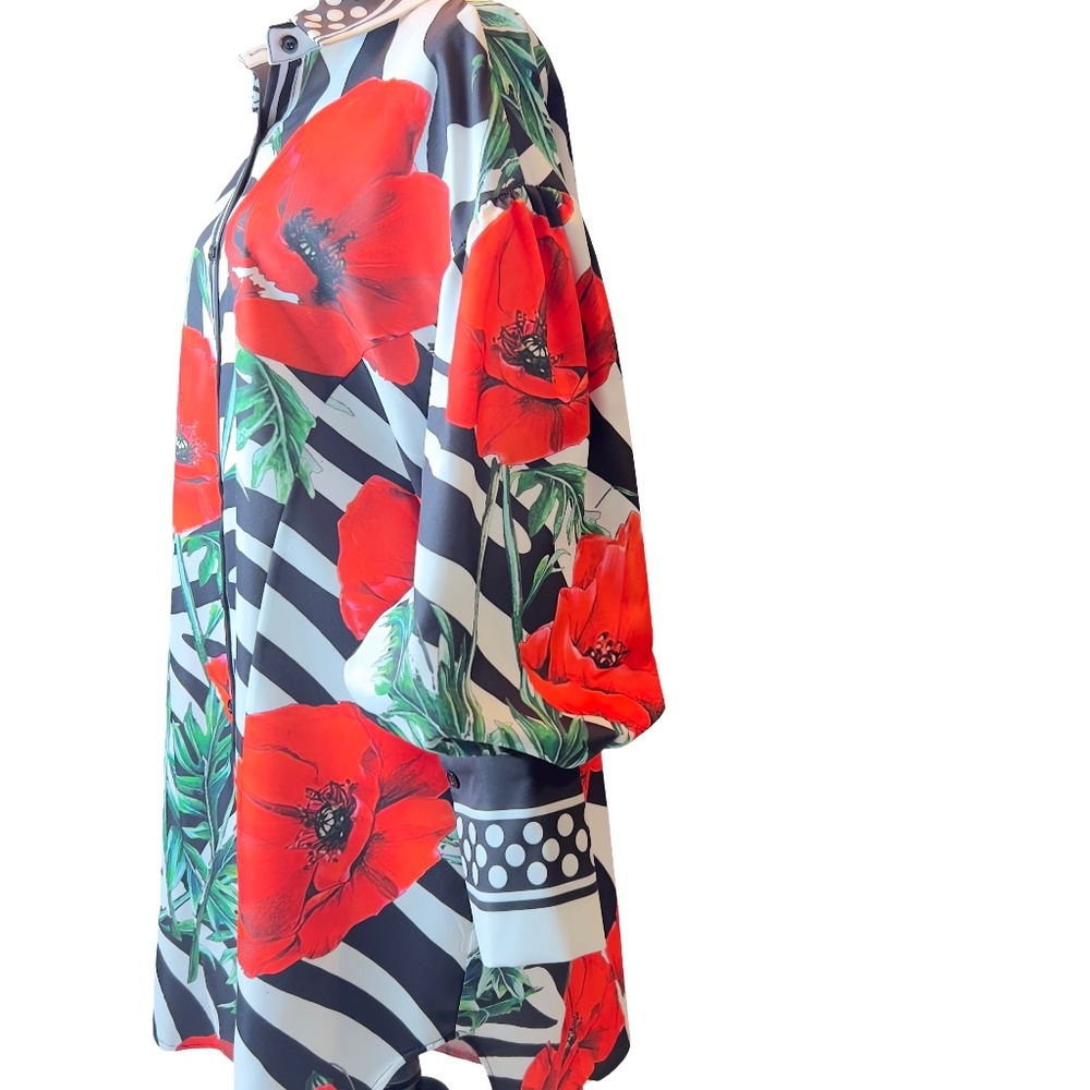 #A322   Nancy Artistic Style Floral Zebra Print Button-Down Shirt Dress NWOT M - Picture 6 of 11